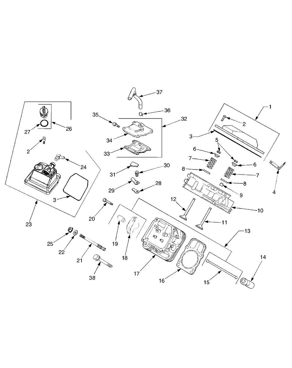 Cylinder Head, Valves And Breather Diagram and Parts List for GT3100 14A671010-14B671710 Cub Cadet Lawn Tractor